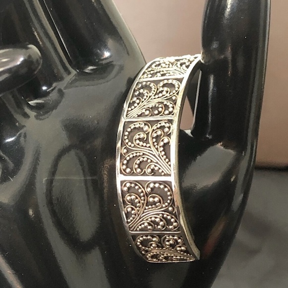 LOIS HILL Sterling Silver Oxidized Scroll Granulated Cuff Bracelet Vintage - Picture 15 of 17